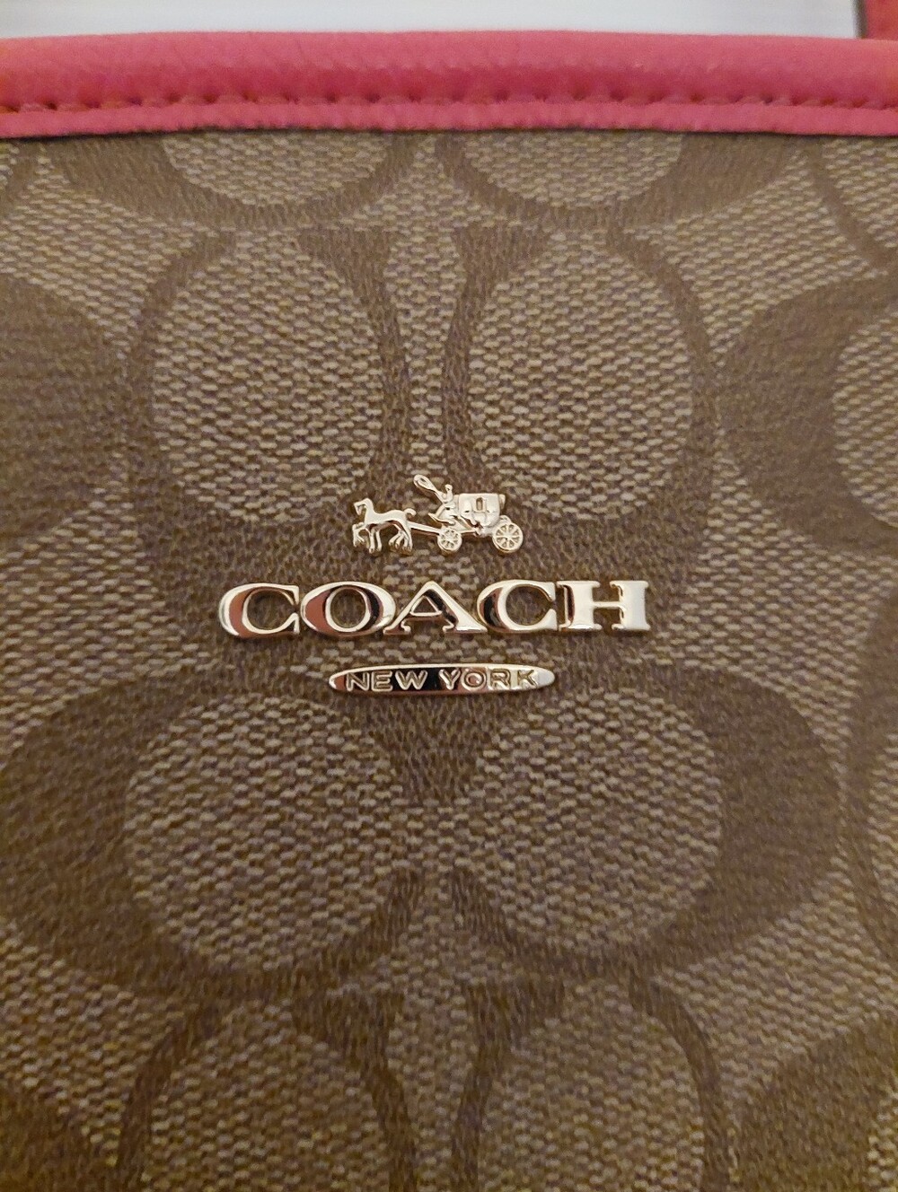 Coach Signature Tote Khaki with Pink Trim Gold Hardware - Picture 3 of 11